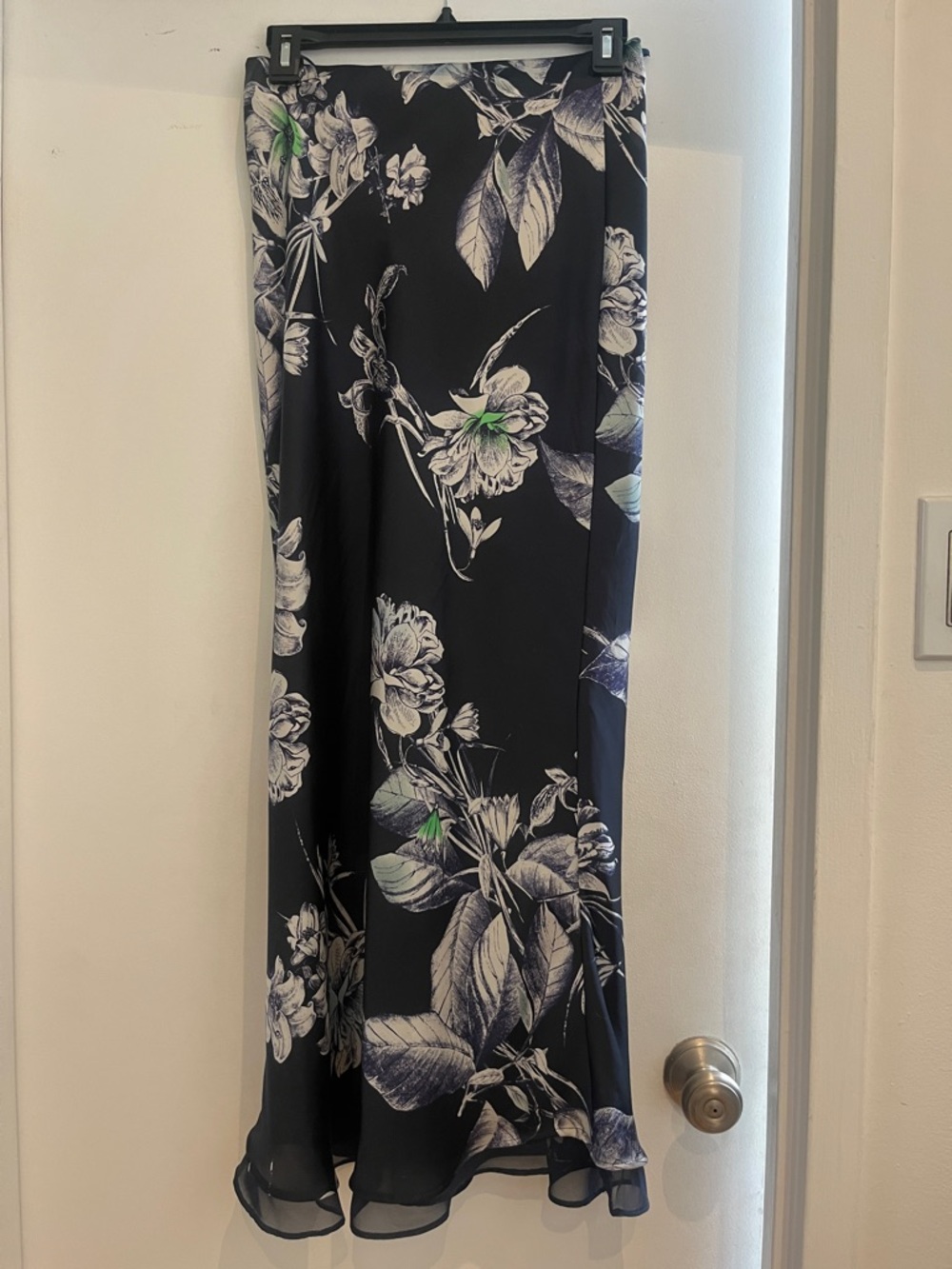 Zara Dark Blue Floral Maxi Skirt with White and Green Accents